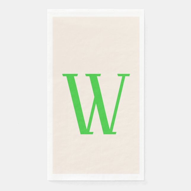 Lime Green Large Modern Custom Initial | Linen Paper Guest Towels (Front)
