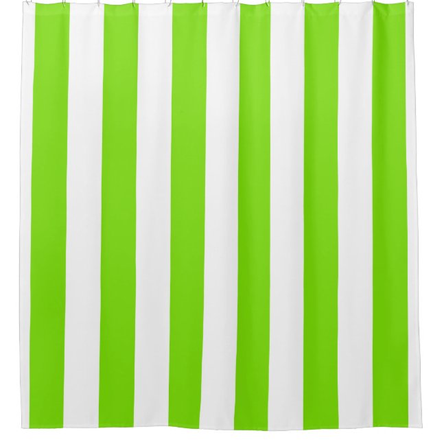 Lime Green Large Vertical Stripes Shower Curtain (Front)