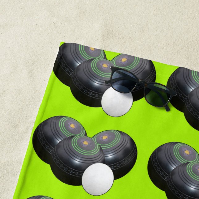Lime Green Lawn Bowls, Beach Towel (In Situ)