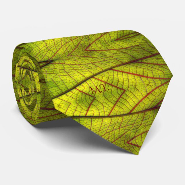 Lime Green Leaf Veins Pattern Nature-Inspired  Neck Tie (Rolled)