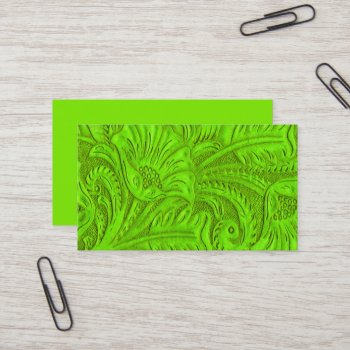 Lime Green Leather Print Business Cards by RODEODAYS at Zazzle
