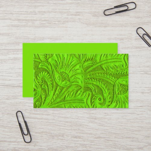 Lime Green Leather Print Business Cards