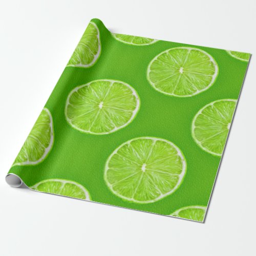 Lime Green Lemon Fruit Slice Wrapping Paper