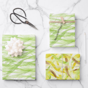 Lime Green Lemon Yellow Brown Abstract Birthday Wrapping Paper Sheets