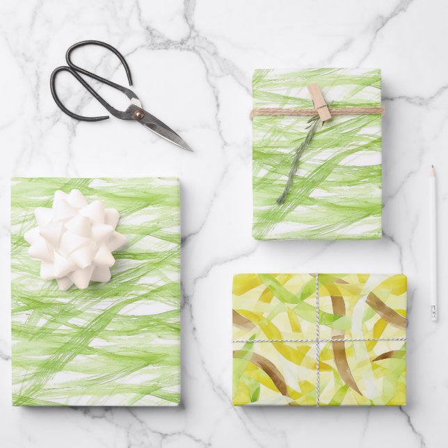 Lime Green Lemon Yellow Brown Abstract Birthday Wrapping Paper Sheets (Front)