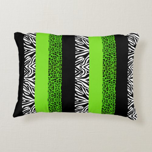 Lime Green Leopard and Zebra Animal Print Accent Pillow
