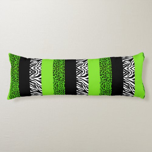 Lime Green Leopard and Zebra Animal Print Body Pillow