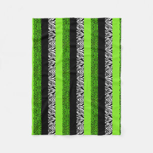 Lime Green Leopard and Zebra Animal Print Fleece Blanket