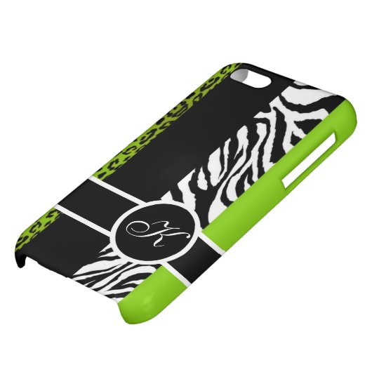 Lime Green Leopard and Zebra Animal Print Monogram iPhone Case (Bottom)