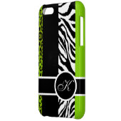 Lime Green Leopard and Zebra Animal Print Monogram iPhone Case (Back Left)