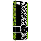 Lime Green Leopard and Zebra Animal Print Monogram iPhone Case (Back Right)