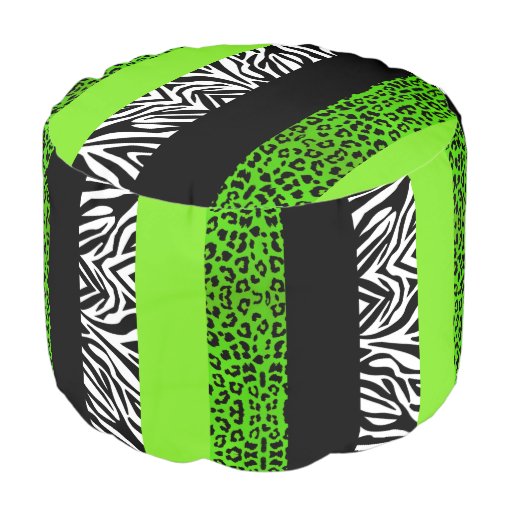 Lime Green Leopard and Zebra Animal Print Pouf Zazzle