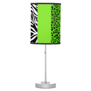 Lime Green Leopard and Zebra Animal Print Table Lamp