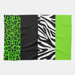 Lime Green Leopard and Zebra Animal Print Towel