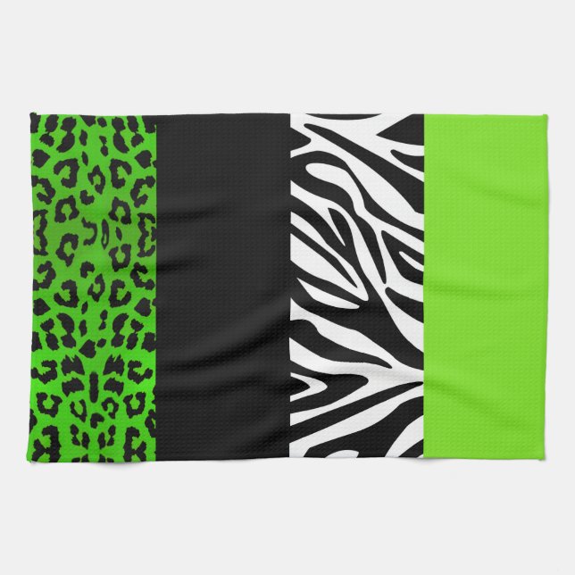 Lime Green Leopard and Zebra Animal Print Towel (Horizontal)
