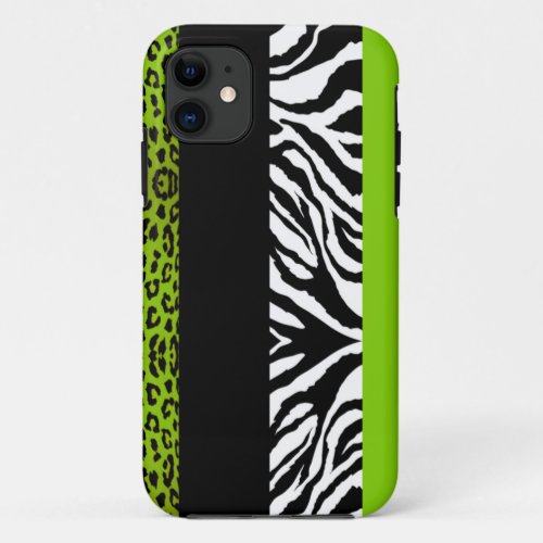 Lime Green Leopard and Zebra Custom Animal Print iPhone 11 Case