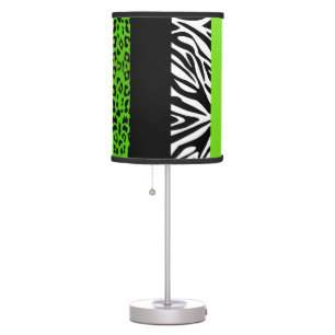 Lime Green Leopard and Zebra Custom Animal Print Table Lamp