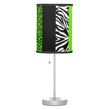 Lime Green Leopard And Zebra Custom Animal Print Table Lamp by JKLDesigns at Zazzle
