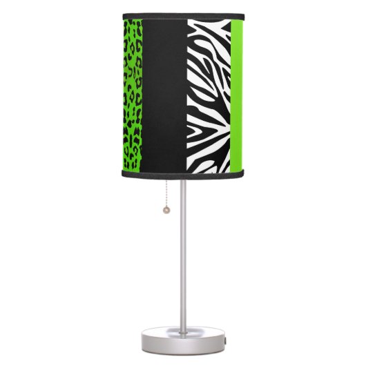 Lime Green Leopard and Zebra Custom Animal Print Table Lamp (Right)