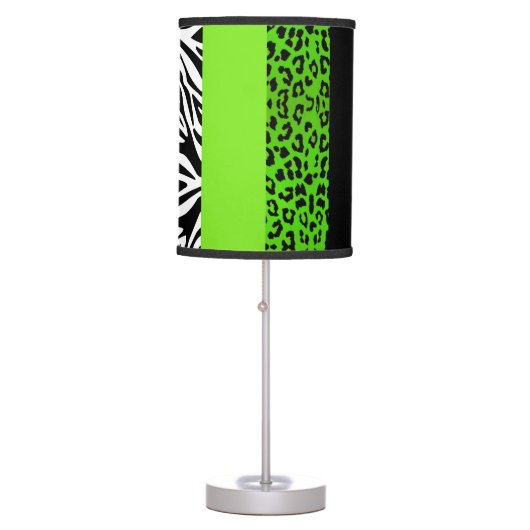 Lime Green Leopard and Zebra Custom Animal Print Table Lamp (Front)