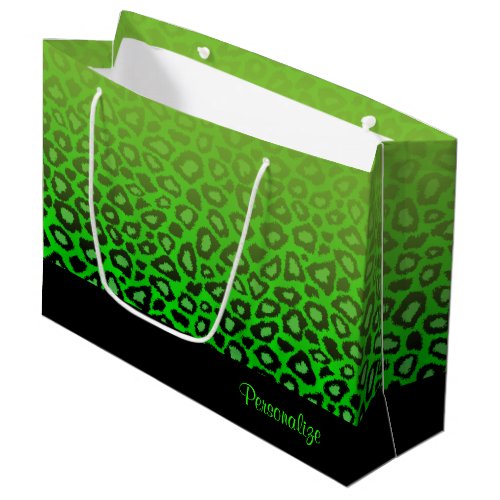 Lime Green Leopard Animal Print Large Gift Bag