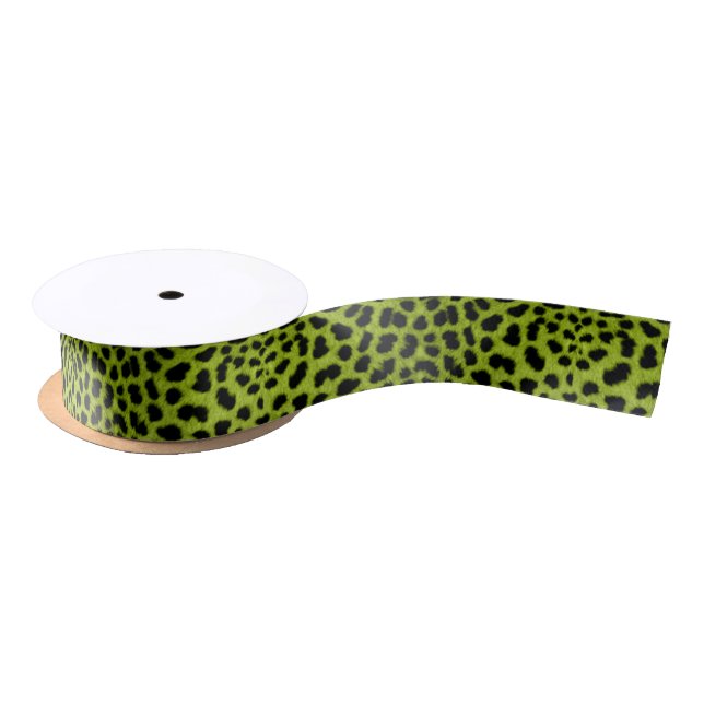 Lime Green Leopard Animal Print Ribbon (Spool)