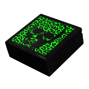 Lime Green Leopard print gothic skull Keepsake Box