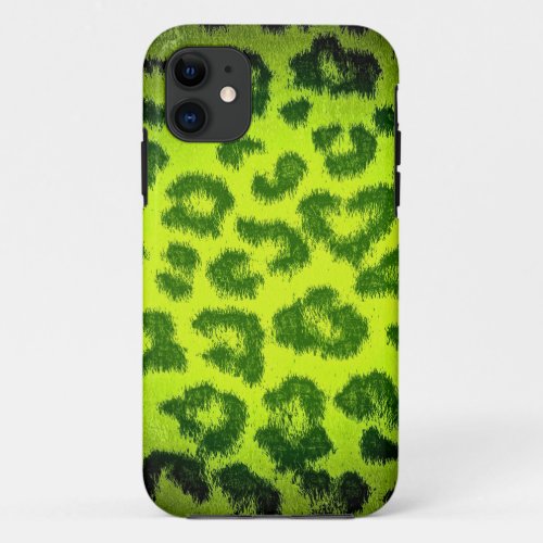 Lime Green Leopard Print Skin Fur 2 iPhone 11 Case