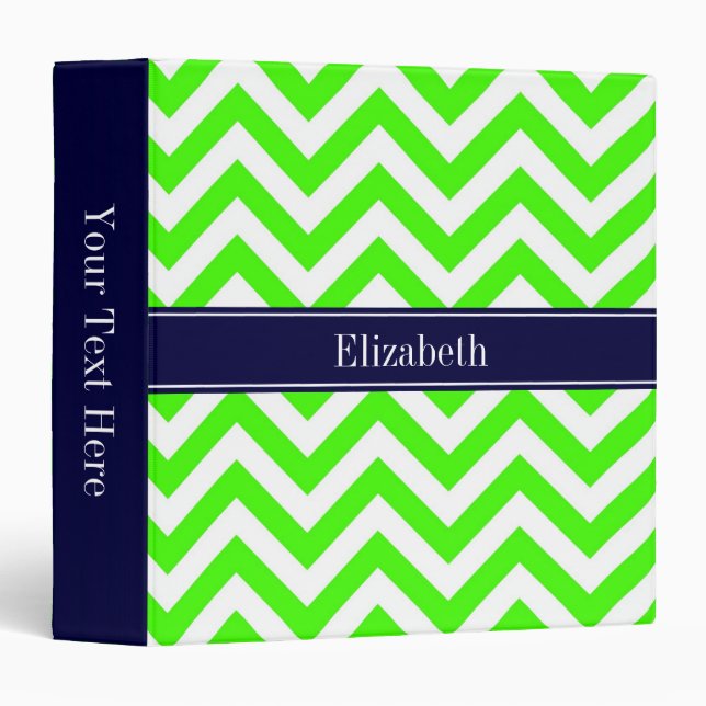 Lime Green LG Chevron Navy Blue Name Monogram 3 Ring Binder (Front/Spine)