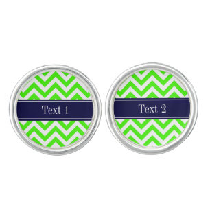 Lime Green LG Chevron Navy Blue Name Monogram Cufflinks