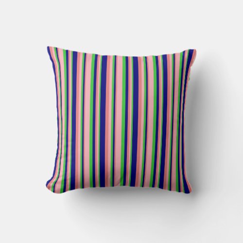 Lime Green Light Pink Light Coral and Blue Throw Pillow