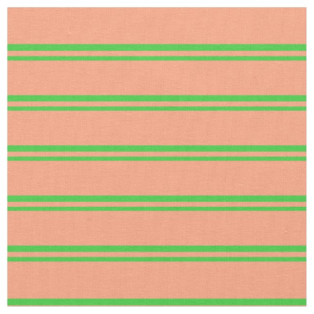 Lime Green & Light Salmon Colored Lines Fabric (Close Up)