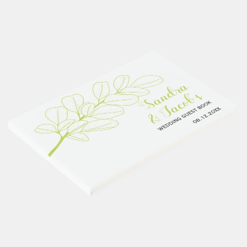 Lime green line art branch spring wedding guest book