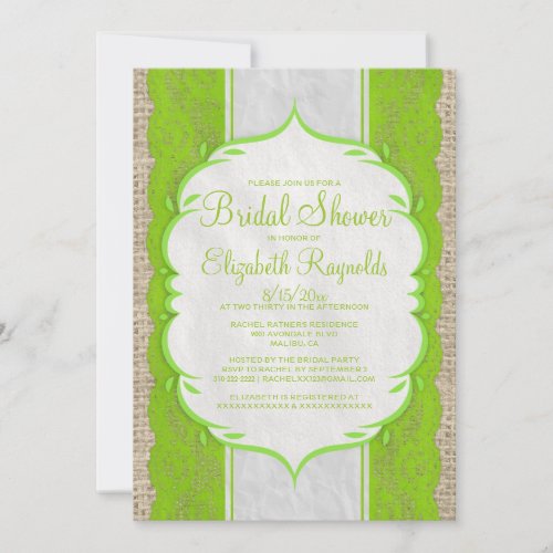 Lime Green Linen Burlap Lace Bridal Shower Invites