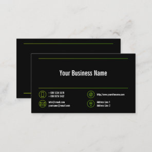 Lime Green Lines Corporate Chartreuse Icons Black Business Card