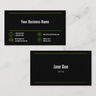 Lime Green Lines Corporate Chartreuse Icons Black Business Card