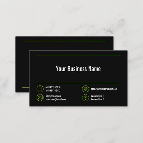 Lime Green Lines Corporate Chartreuse Icons Black Business Card