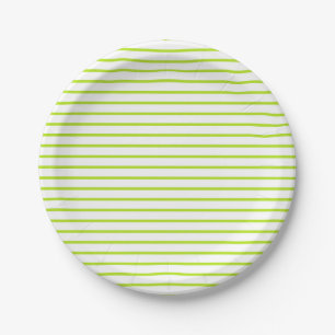Lime Green Lines White Paper Plates
