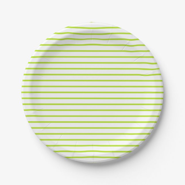 Lime Green Lines White Paper Plates (Front)