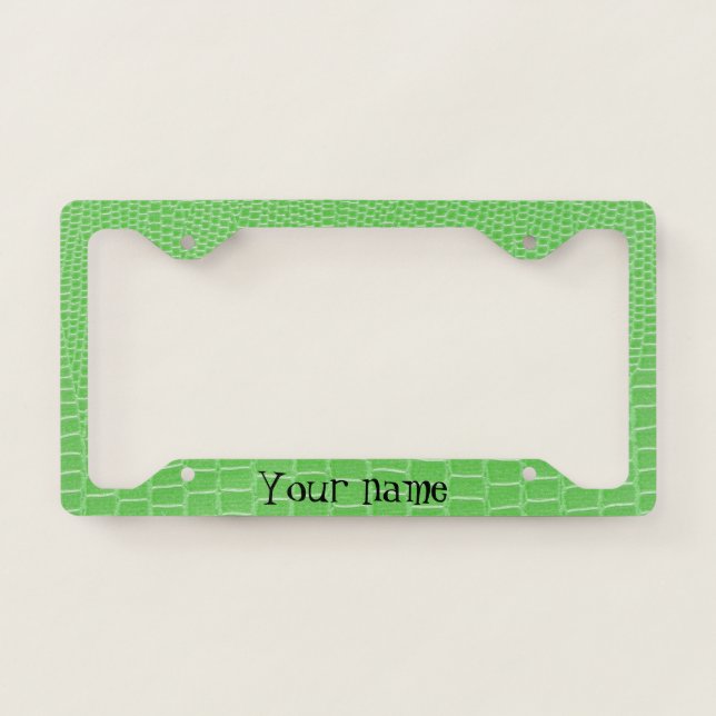 Lime Green Lizard Skin Look Add Your Name License Plate Frame (Front)