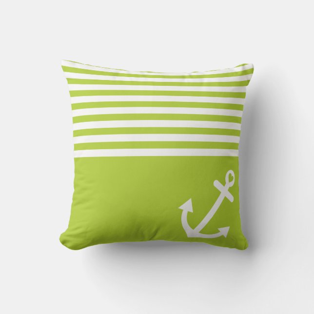 Lime Green Love Anchor Nautical Throw Pillow (Front)
