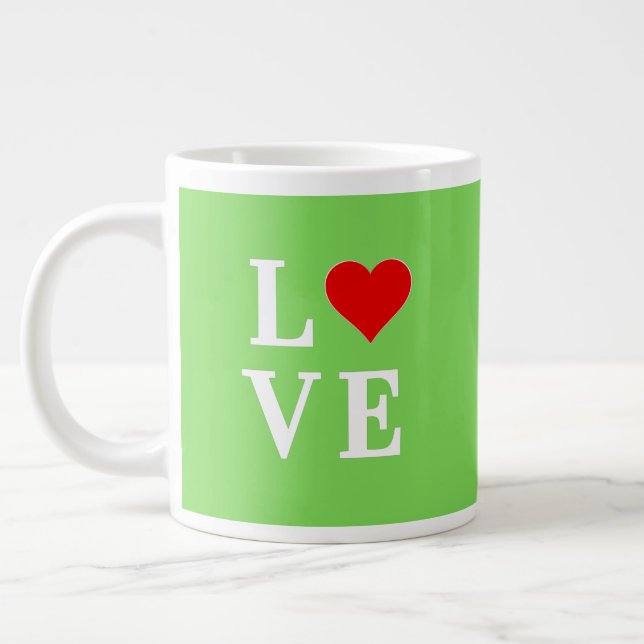 Lime Green LOVE Modern Stylish Giant Coffee Mug (Left)