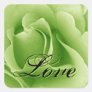 Lime Green LOVE Wedding Rose Square Sticker