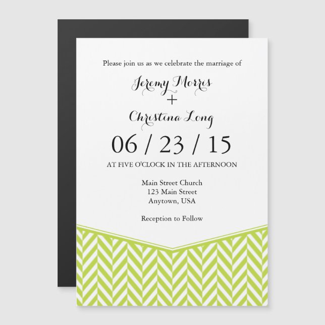 Lime Green Magnetic Herringbone Wedding Invite (Front/Back)