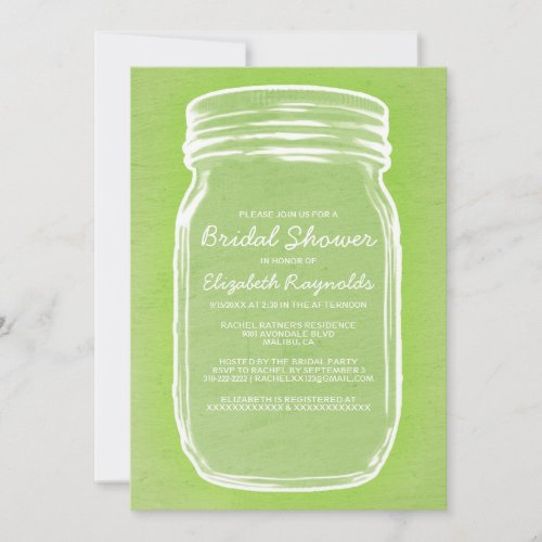 Lime Green Mason Jar Bridal Shower Invitations