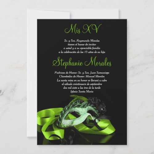 Lime Green Masquerade Quinceanera Invitation