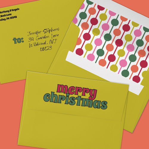 Lime Green Merry Christmas Retro Illustrated Envelope