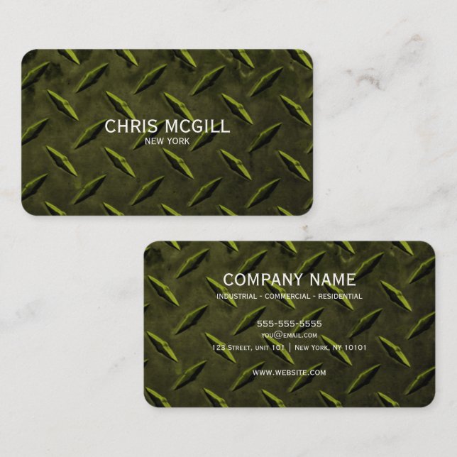Lime Green Metal Texture Custom Construction Business Card (Front/Back)