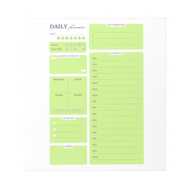 Lime Green Minimalist Daily Planner Template Notepad (Front)