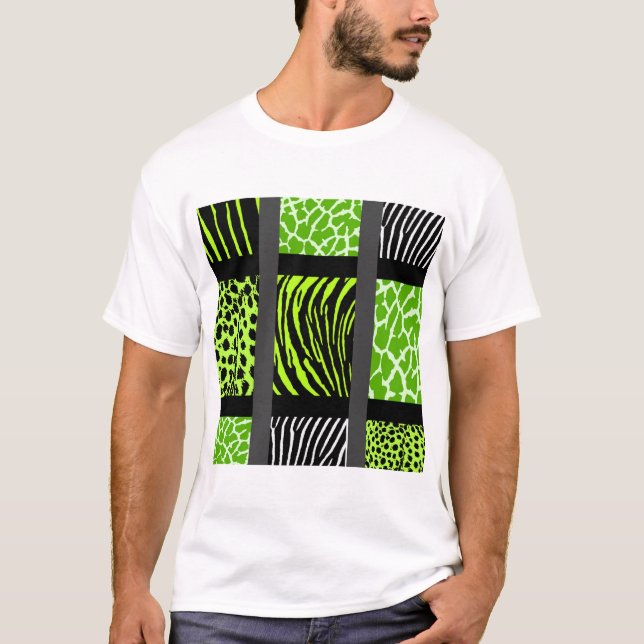 Lime Green Mixed Animal Print T-Shirt (Front)